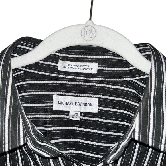 Black & White Michael Brandon Striped Button Down Top Men’s Size Large Polyester - Picture 2 of 4